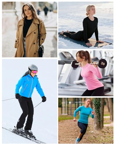 Runhit Thermal Shirts for Women Long Sleeve Compression Tops Fleece Lined Athletic Workout Soft Base Layer Cold Weather
