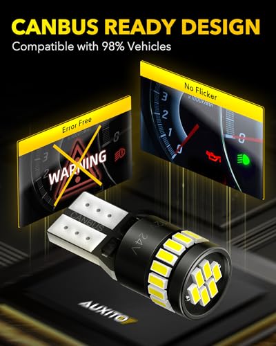 AUXITO 194 LED Light Bulb 6000K White 168 2825 W5W T10 Wedge 24-SMD 3014 Chipsets LED Replacement Light Kit Error Free for...