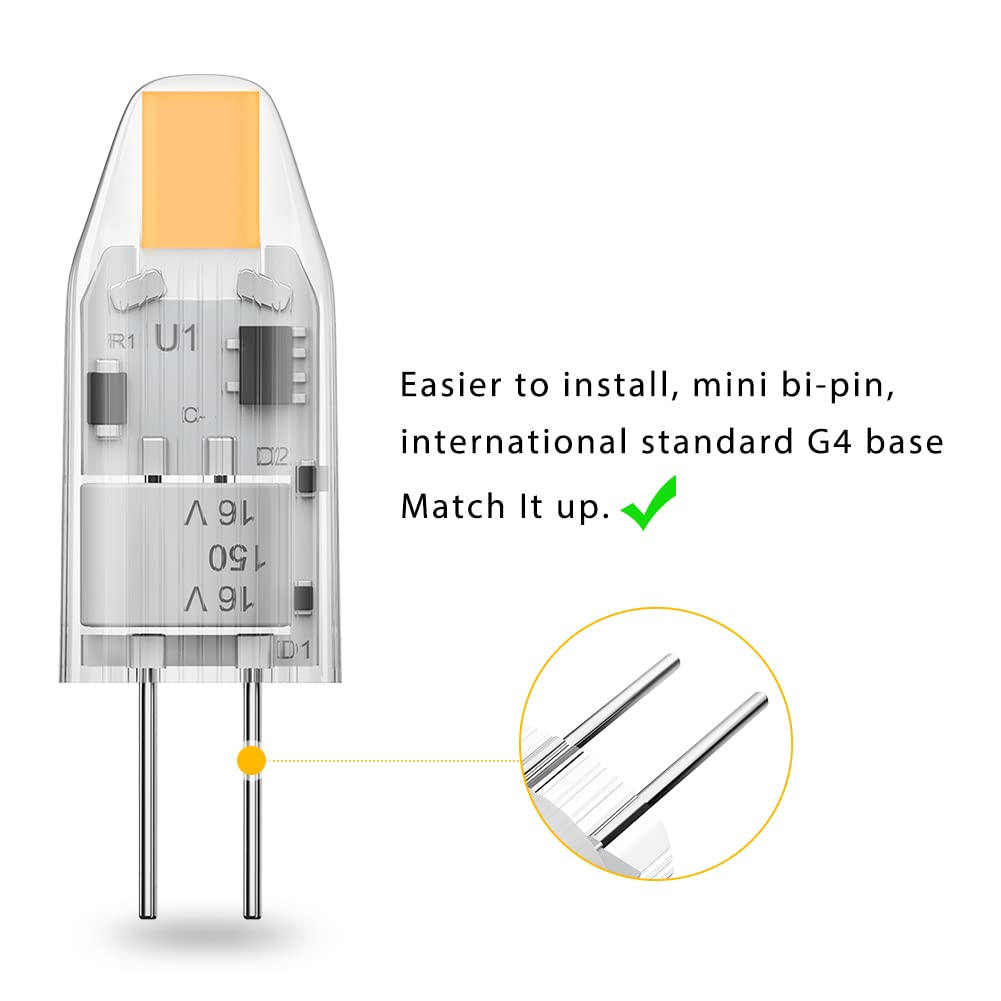 Yuiip G4 Led Bulbs 1.2W Bi-Pin Base, 2700K Warm White, 10 Pack, Silicon