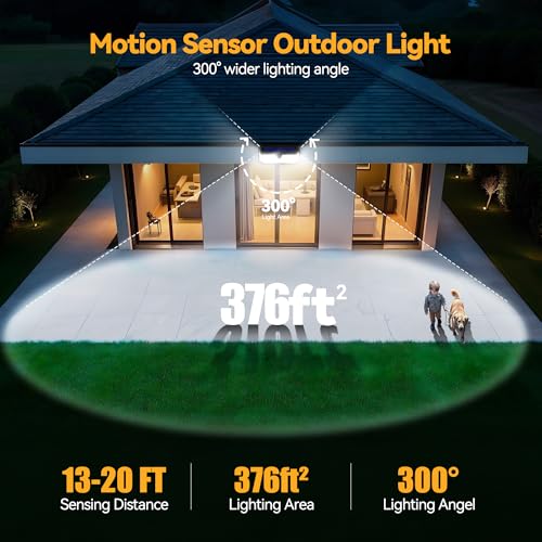 TECKNET 416 LED Solar Lights Outdoor Waterproof, 300° Angle & 3 Lighting Modes Motion Sensor Outdoor Lights, 2 Pack Solar ...