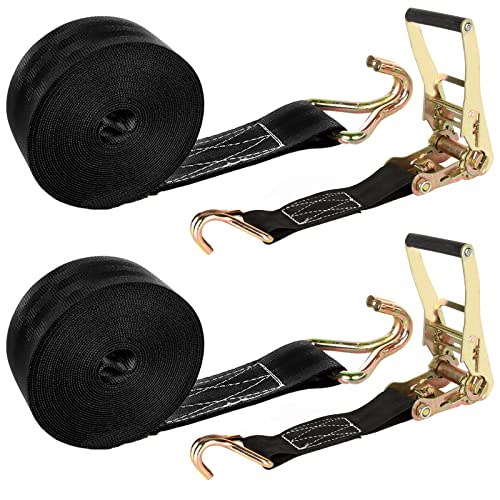 2 Pack 2 Inch Ratchet Straps Heavy Duty 20ft Tie Down Straps Ratchet with Double J Hook, 8000 LBS Break Strength, Cargo Ra...