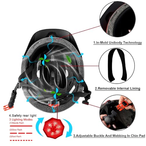 Kids Bike Helmet,Bavilk Kids Boys Girls Bike Helmets with LED Light Detachable Visor Children Youth Teen Multi-Sport for S...