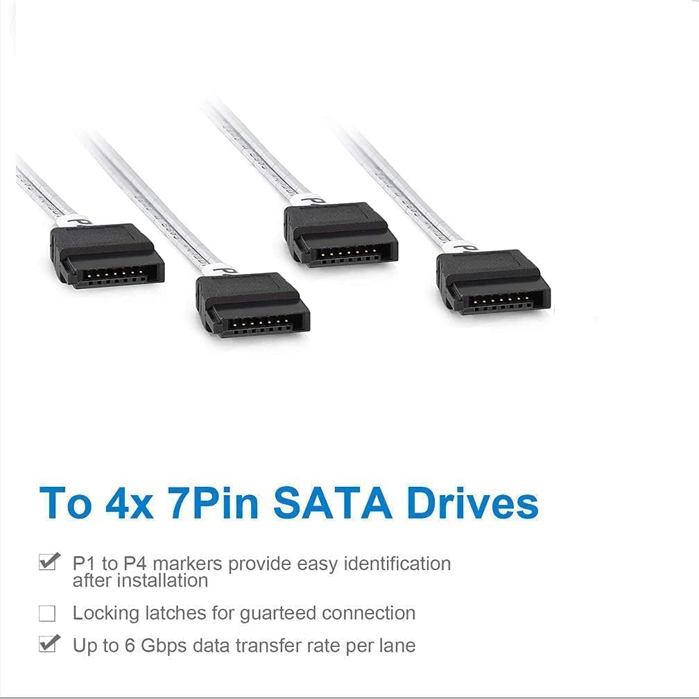 Ipolex Mini Sas Sff-8087 To 4Xsata Internal Forward Breakout Cable, Compatible With Raid Controllers, Hba, Servers & Storage Sys