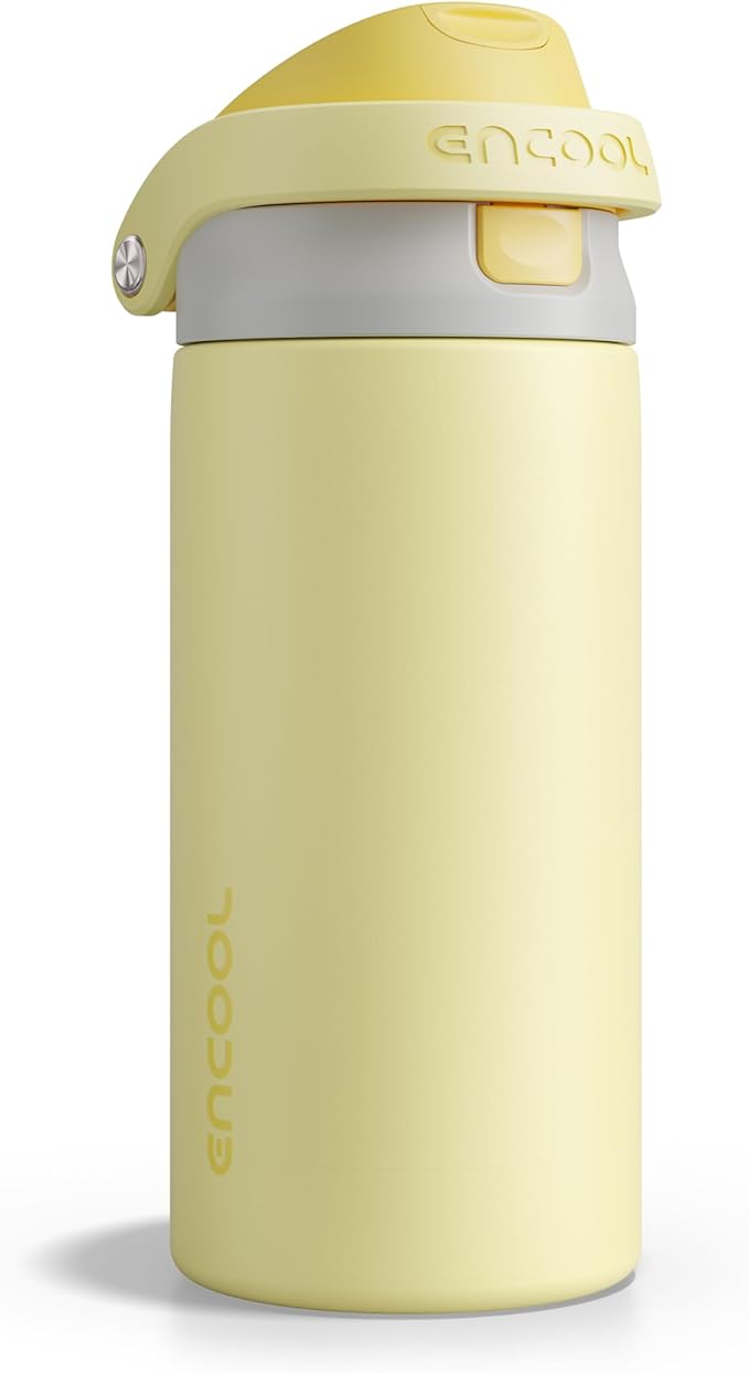 ENCOOL Leakproof Insulated Water Bottle with Straw Dual-Sip Water Bottle Bag-Safe Design for Work, Commute & Gym – Keeps Drinks Cold All Day, 18 oz, Butter Yellow