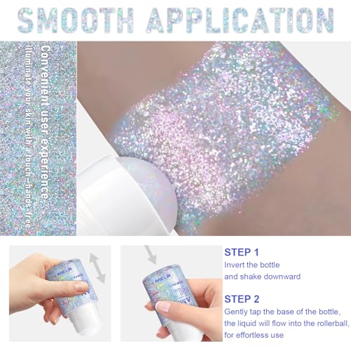Roll-on Holographic Body Glitter Gel for Face and Hair, Chameleon Color Changing Glitter Gel Under Light, Chunky Mermaid S...