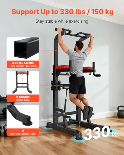 VEVOR Pull Up Bar, 330 LBS Power Tower Dip Station, Workout Dip Station with H-Shaped Stable Base & Assistance Platform, A...