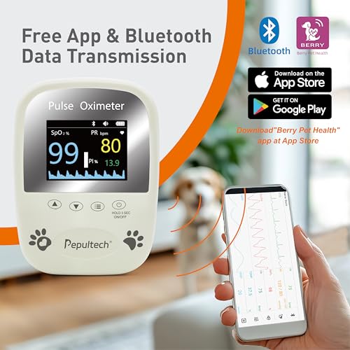 Pepultech Veterinary Pulse Oximeter for Dogs Cats,Bluetooth Pet Heart Rate Monitor, Veterinarian Blood Oxygen Saturation a...