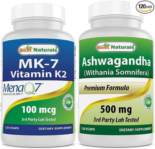 Best Naturals MK-7 Vitamin K2 100 mcg & Ashwagandha Extract 500 Mg