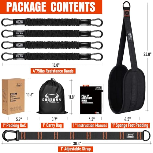 Pull Up Assistance Bands, 300lbs Heavy Duty Resistance Bands for Pull Ups with Adjustable Height, Fabric Feet Rest & Knee ...