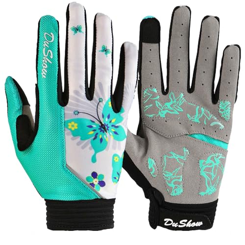 DuShow Bike Gloves for Women Cycling,Pink Floral Workout Gloves Women,Full Finger Biking Driving Riding Gloves for Women,G...