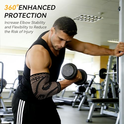INDEEMAX Copper Elbow Compression Sleeve, 2 Pack Elbow Brace for Tendonitis and Tennis Elbow for Women & Men, Elbow Sleeve...