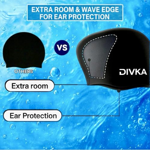 DIVKA 2 Pack Silicone Swim Caps for Women and Men – Waterproof Long Hair Swimming Caps for Adults – Stretchy Comfortable D...