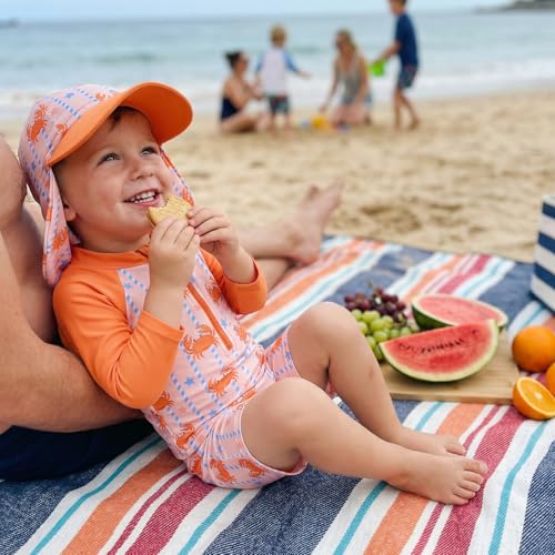 Toddler Boy Swimsuit Crab Print Long Sleeve Rash Guard Shirt Swim Trunks Sun Cap 3 Piece Baby Bathing Suit