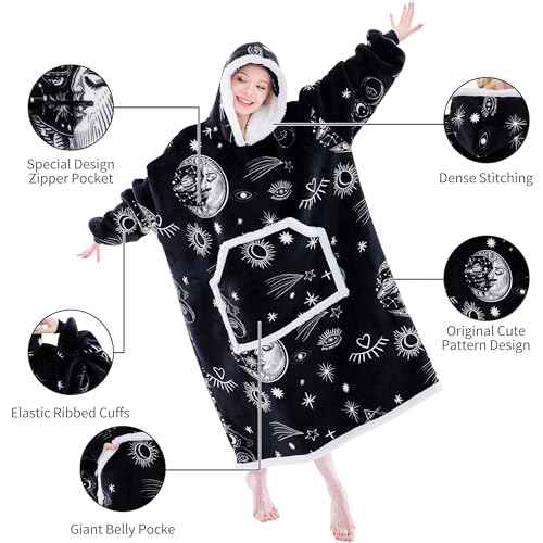 IFNOW Wearable Blanket Hoodie, Oversized Sherpa Fleece Hooded Sweatshirt with Eye Mask for Adult, Gifts for Women Men