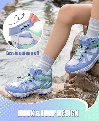 R CORD Kids Hiking Boots Waterproof Girls Hiking Boots Durable TPR Traction Outsole Anti-Skid Athletic Hook and Loop Draws...