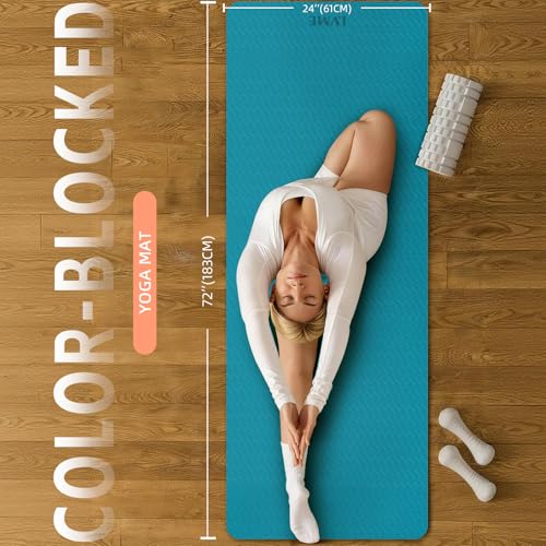 Yoga Mat Non Slip, Anti-Tear 1/4 Thick TPE Yoga Mats for Women and Men, 72"x24" Exercise & Fitness Mat with Carrying Stra...
