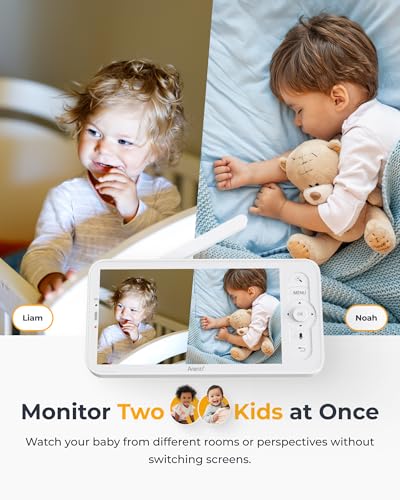 ARENTI Baby Monitor 2 Cameras, Smart Baby Camera with 5-Inch Wireless Display, Super Night Vision, Temperature Sensor, Sound Detection, Auto Motion Tracking, 2-Way Audio, VOX Mode(B2 Set)