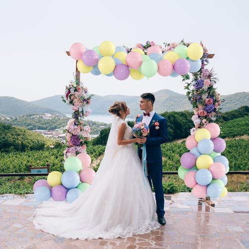 100-Pack Mix Macaron Balloons Kit, Helium Quality Paetel Pink Blue Purple Green and Yellow Latex Balloons for Birthday, Ba...
