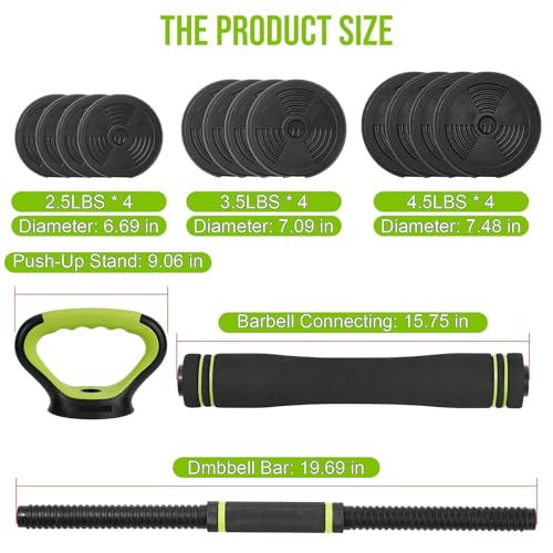 Adjustable Dumbbell Set, 44Lbs 4-in-1 Free Weight Set with Connector, Converts to Barbell, Kettlebell & Push-Up Stand, Hom...