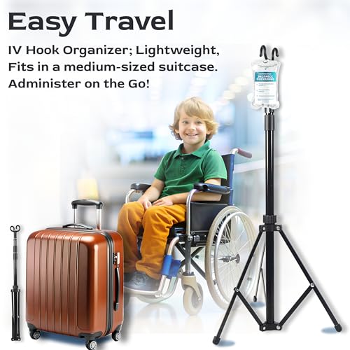 TidyFriend Steel Tripod IV Pole, Portable IV Pole Stand, Adjustable 30–75 in Height, Collapsible Stand with 2 Hooks & 3 Le...