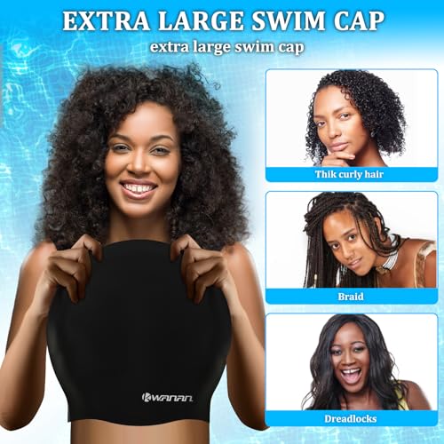 Extra Large Silicone Swim Cap for Long Hair and Protective Styles–Waterproof Swimming Cap for Men and Women with Dreadlock...