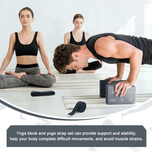 RETON Yoga Blocks Set with Straps, High Density Yoga Bricks, Lightweight EVA Foam Pilates Block, 2 Yoga Blocks with 2 Stra...