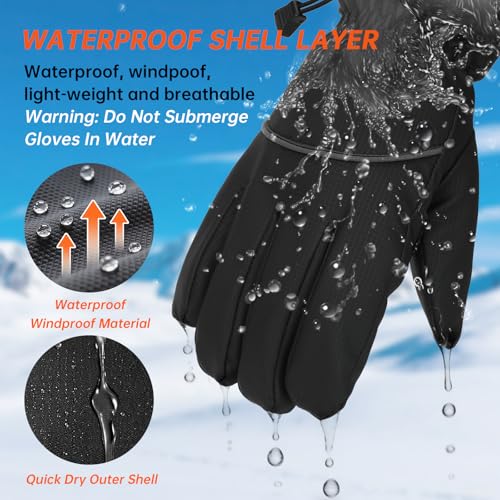 Winter Gloves for Men Women, Waterproof Windproof Anti-Slip 10 Fingers Touch Screen Gloves with Thermal Lining for Cold We...