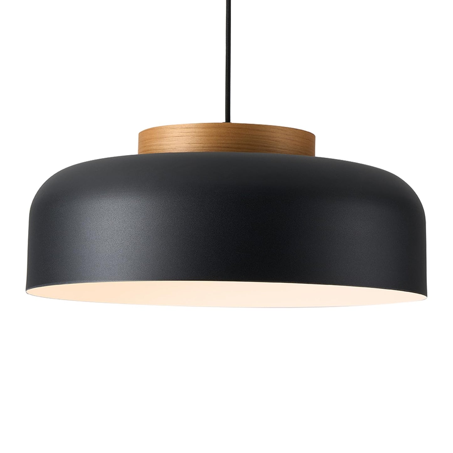 Modern Large Pendant Light Fixture  17.7 Inch Natural Wood Cap  Matte Black Finish  Simple Pendant Lighting For Kitchen Island  Dining Room  Table