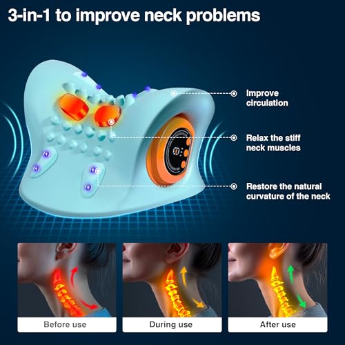 Vzvvzp Neck Massager 2025, Neck Stretcher Cervical Traction with Heat, 3 Modes, Portable Massage Neck Hump Corrector for P...