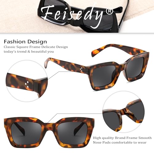 FEISEDY Classic Women Sunglasses Fashion Thick Square Sun Glasses Chunky Frame UV400 B2471