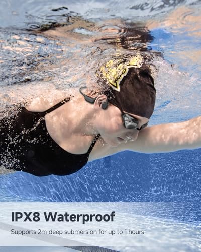 PSIER Bone Conduction Headphones IPX8 Waterproof Swimming Headphones Open Ear Headphones with MP3 Mode 32GB Memory Up to 8...