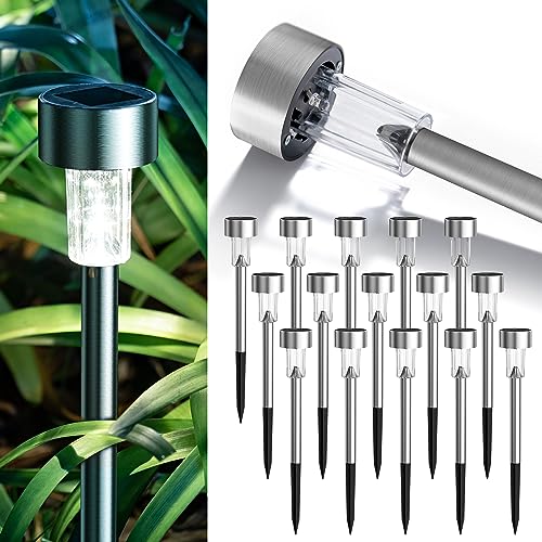 GIGALUMI 16 Pack Solar Lights Outdoor Waterproof,Stainless Steel LED Solar Garden Lights for Patio, Lawn, Yard and Landsca...