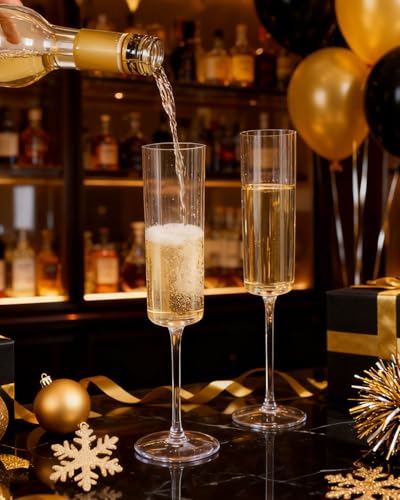 Ciaell 36 Pack Plastic Champagne Flutes - 6 Oz Disposable Champagne Glasses - Square Clear Plastic Toasting Glasses for Pa...