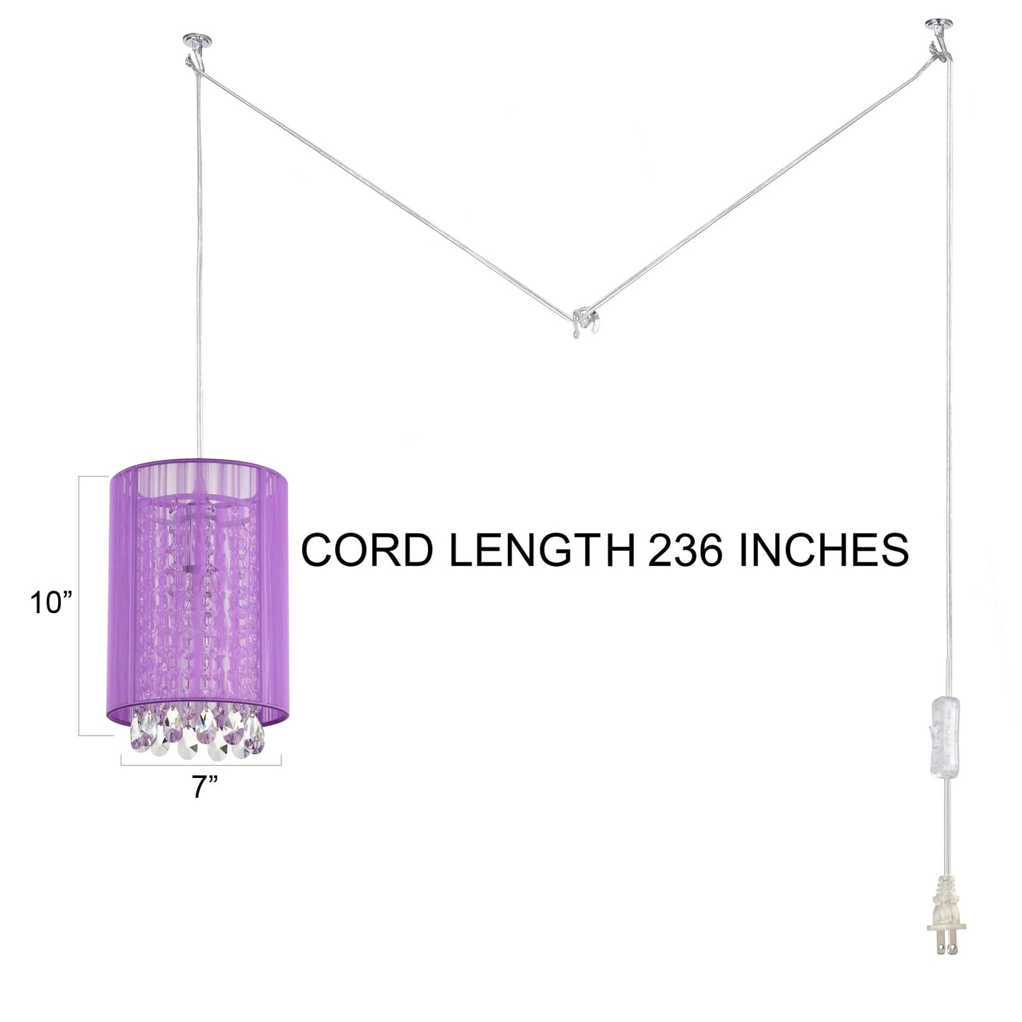 LaLuLa Hanging Lamp, 1-Light Pendant Light, Purple Cotton, 7in, Model P17168PU-P