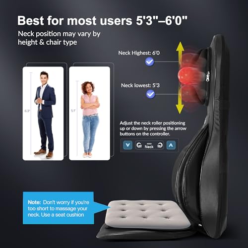 COMFIER Shiatsu Neck Back Massager with Heat,2D/3D Massage Chair Pad with App Control,Deep Tissue Kneading Massage Chair P...