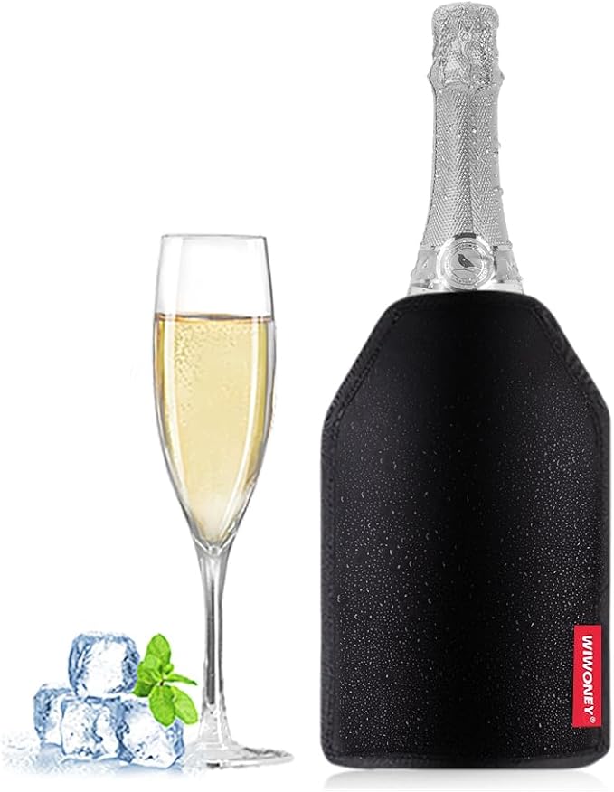 Wine Cooler Sleeve, Wine Bottle Chiller, Reusable Cooling Sleeve for Red Wine, Sparkling Wine and Champagne, Water-repellent Nylon Fabric, Black
