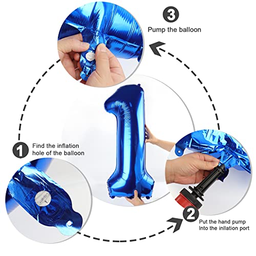 5 Balloon Numbers 40 Inch Blue Birthday Decorations for 5th Boys Girls, Self Inflating Big Navy Number Balloons for 15 25 ...
