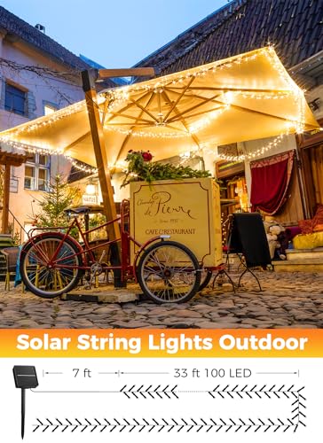 Minetom Solar String Lights Outdoor Waterproof- 40 FT 100 LED Solar Powered String Lights with 8 Lighting Modes, IP65 Wate...