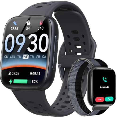 Smart Watches for Men Android iPhone (2 Bands), [1.85" AMOLED Screen] Smartwatch Fitness Tracker 3ATM Waterproof with Blue...