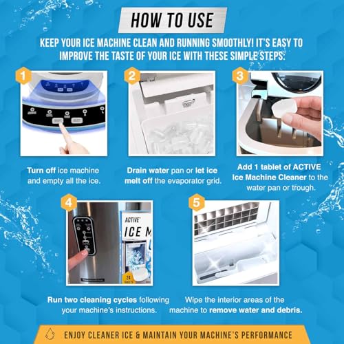 ACTIVE Ice Machine Cleaner Maker Descaler - 24 Clean Tablets Compatible with Frigidaire, Opal, GE Profile, Kitchenaid, Nic...