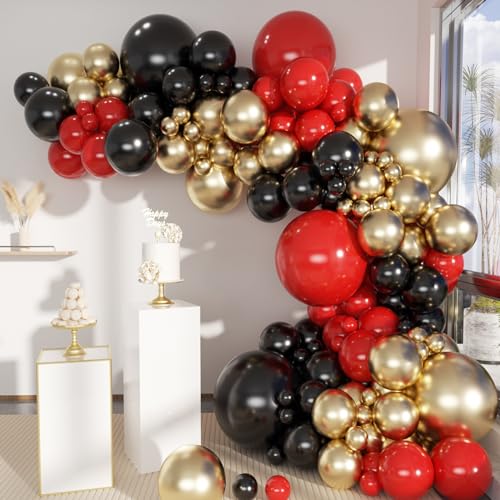 MEBAY Black Gold Red Balloons Garland Arch Kit, 141Pcs Latex Balloons Different Sizes 18 12 10 5 Inch for Party Decoration...