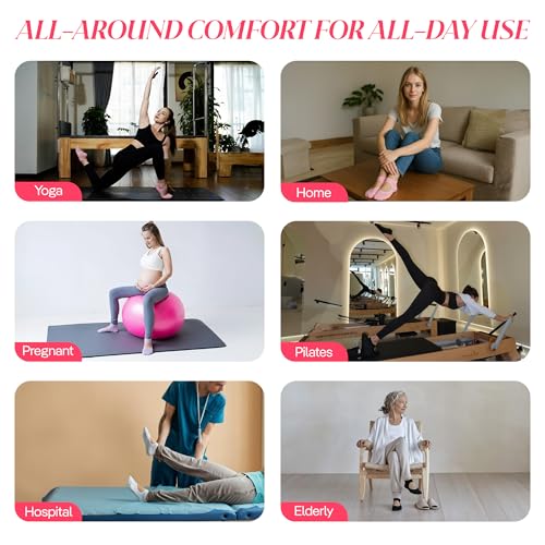 CoolMate Pilates Socks with Grips for Women, Yoga Socks, Crew Non Slip Women for Barre, Valentines Day Gifts for Her