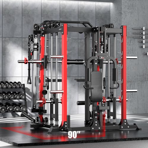 Smith Machine with Cable Crossover System, Multi-Function Squat Rack Power Cage for Home Gym, Power Rack and Packages Weig...