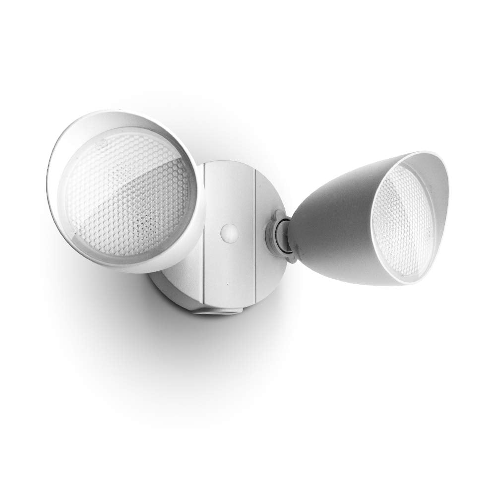 LUTEC Dual-Head Flood Light, 2500 Lumen, 32 Watt, Waterproof, Full Metal, White, Model 6222W-D2D