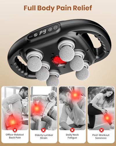 6-Head Massage Gun, Deep Tissue Back Massager with 9 Adjustable Intensities & 9 Modes, Electric Percussion Massager, Gun T...