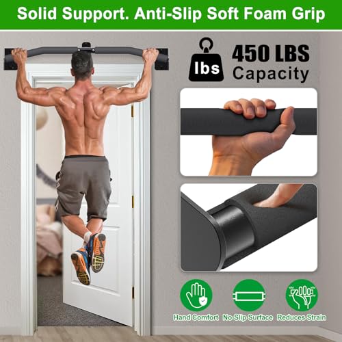 SELEWARE Heavy Duty Wall Mount Pull Up Bar, 450LB Capacity Joist Mount Chin Up Bar for Doorway, Sturdy Steel Construction,...
