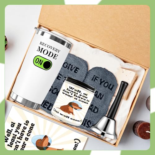 6 Pcs Funny Get Well Soon Gift Set Include 20oz Hospital Mug Tea Hand Bell Scented Candle Funny Recovery Socks Cards and S...