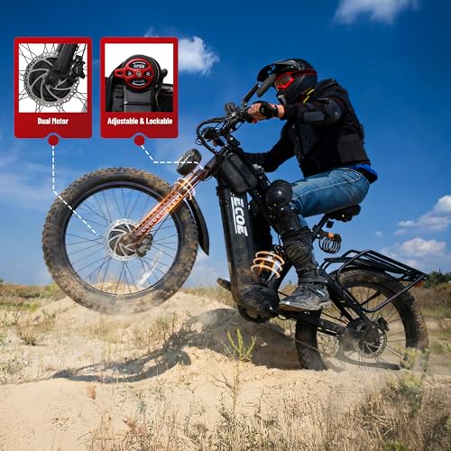 EcoE 6000W Dual Motor Electric Bike for Adults 52MPH 60V 32A, 26x4 Fat Tire All Terrain Ebikes, Full Suspension E Bike, SH...