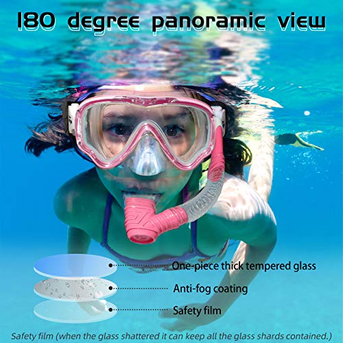 Seago Kids Swim Goggles Snorkel Diving Mask for Youth(5-15), Anti-Fog 180° Clear View