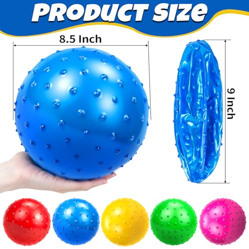 Hymaz Knobby Balls Bulk 9" Soft Bouncy Ball Sensory Toys Spiky Massage Stress Ball, Set of 5 Sensory Balls with Pump, Part...